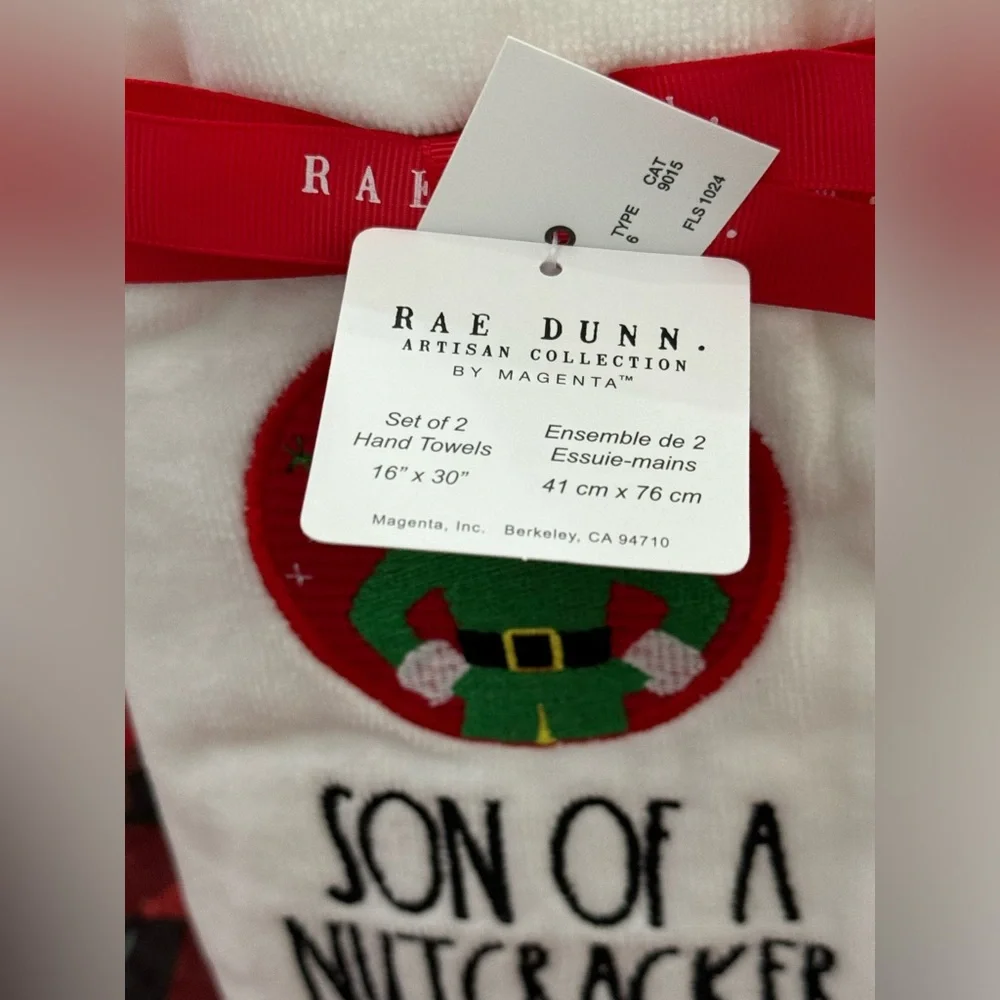 ✨ Brand NEW w/Tags Rae Dunn elf SON OF A NUTCRACKER Hand Towel Set ✨